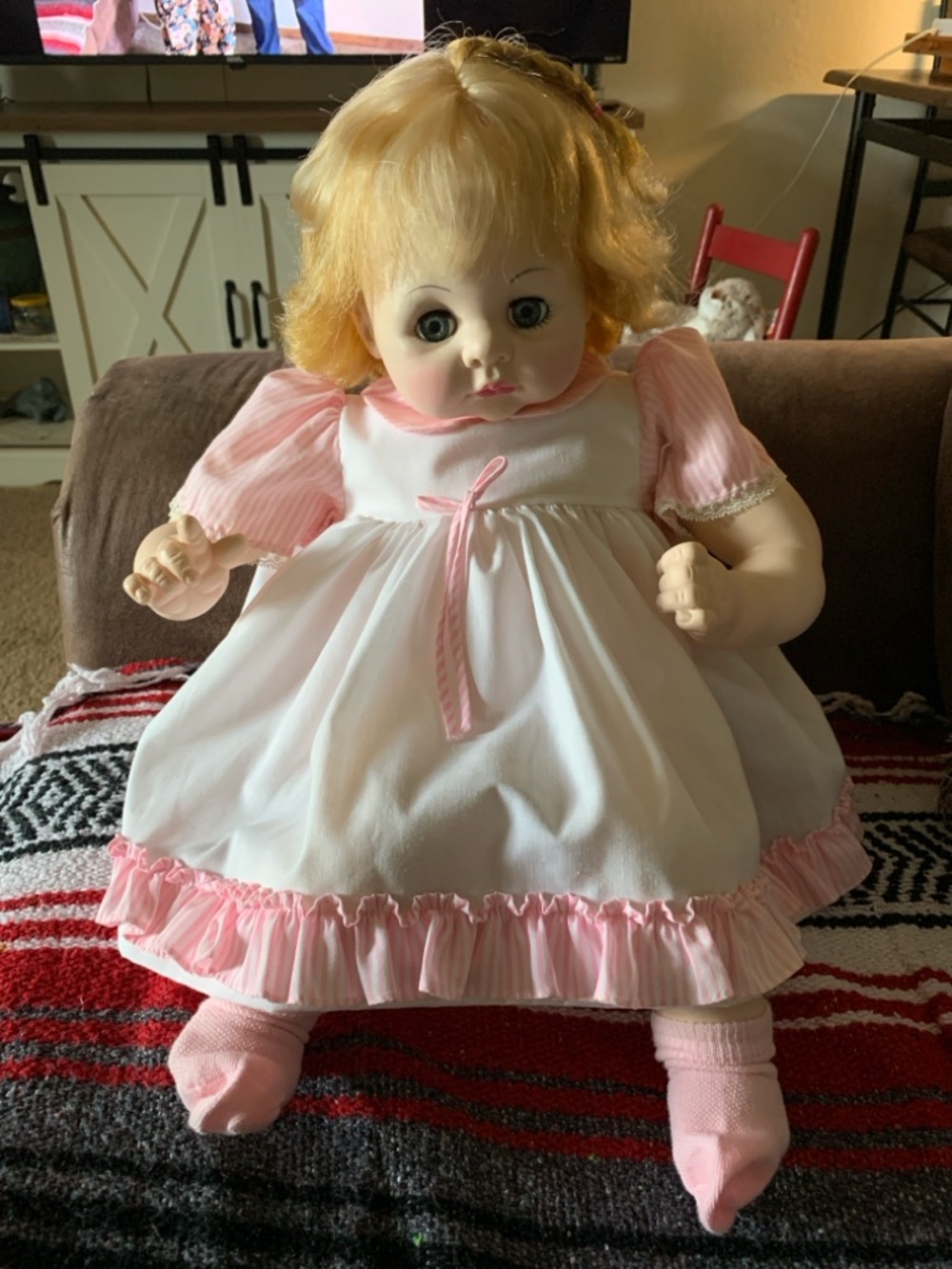 Classic Pink & White Baby Doll Dress Outfit - Unbranded